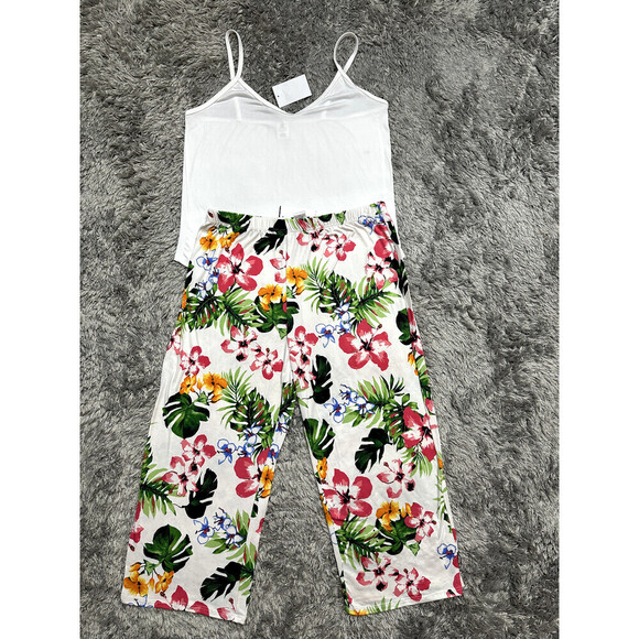 COZY ROZY Other - Cozy Rozy PJ Camisole & Pants 2-Piece Pyjama In White Tropical Print Size L
